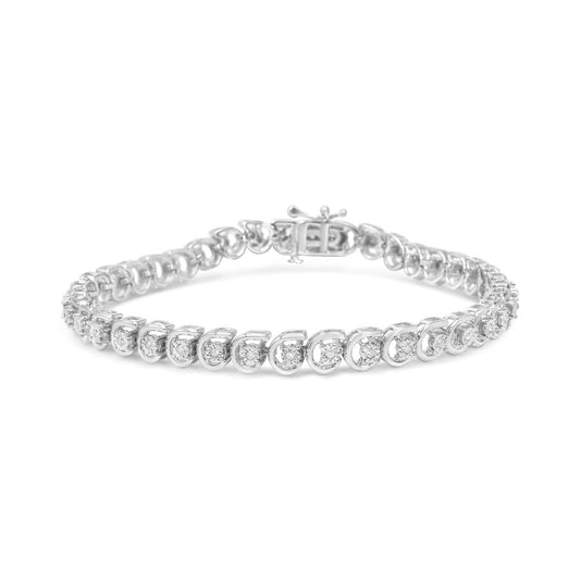 .925 Sterling Silver 1/4 Cttw Diamond "C" Link Bracelet (I-J Color, I2-I3 Clarity) - 7.25" Inches