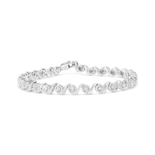 .925 Sterling Silver 1/2 Cttw Round Diamond Halo S-Link Bracelet (I-J Color, I2-I3 Clarity) - 7.25"