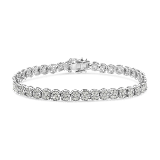 .925 Sterling Silver 2.0 Cttw Diamond Cluster Link Bracelet (I-J Color, I2-I3 Clarity) - Size 7.25"