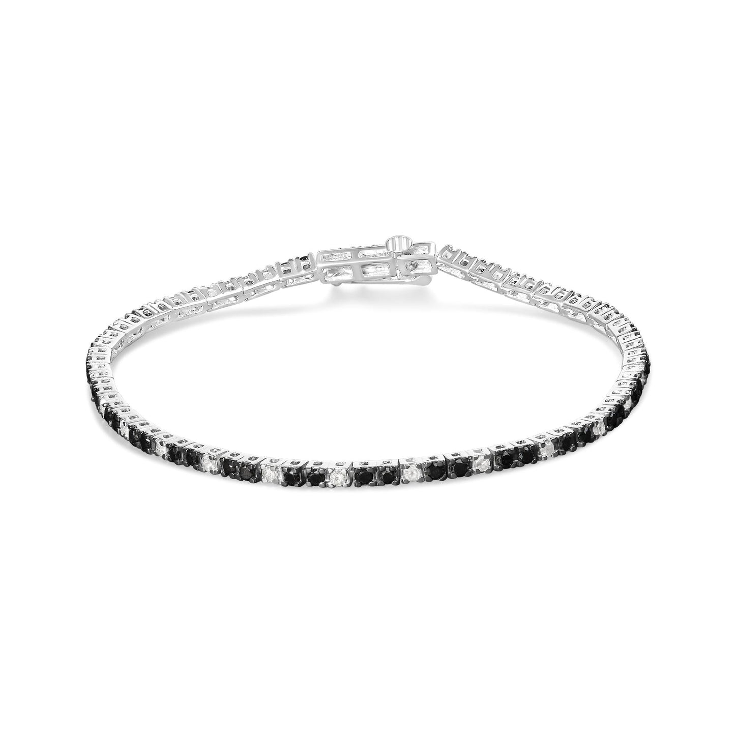 .925 Sterling Silver 2.0 Cttw Black and White Diamond Tennis Bracelet (I-J Color, I2-I3 Clarity) - 7" Inches