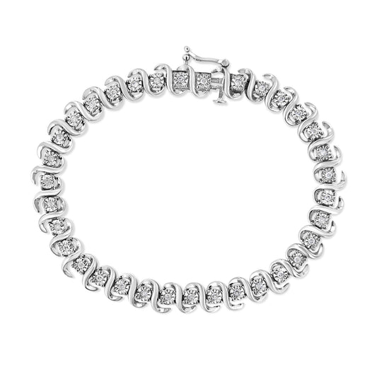 .925 Sterling Silver 1/2 Cttw Round-Cut Diamond Miracle Set "S" Link Bracelet - Size 7.50" - (I-J Color, I2-I3 Clarity)