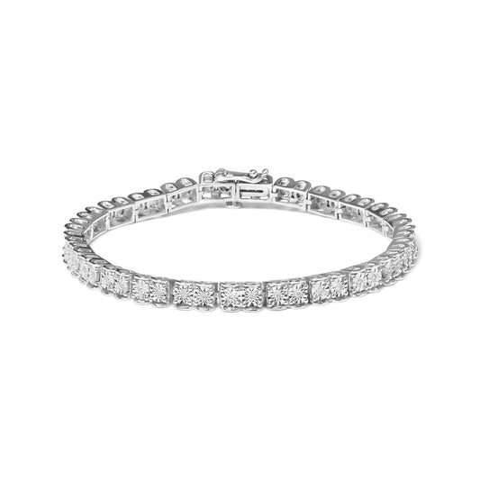 .925 Sterling Silver 1/10 Cttw Miracle Set Diamond Double Box Link Tennis Bracelet (I-J Color, I2-I3 Clarity) - Size 7.25"