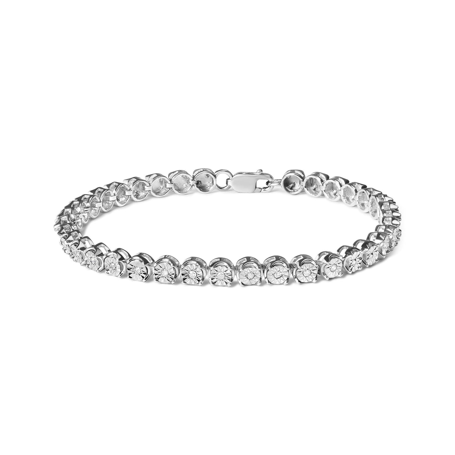 .925 Sterling Silver 1/10 Cttw Miracle Set Diamond and Bead Link 7.25" Tennis Bracelet (I-J Color, I2-I3 Clarity)