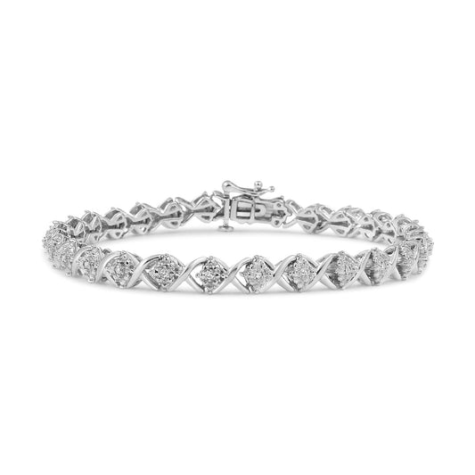 .925 Sterling Silver 1/4 Cttw Round-Cut Diamond "X" Link Bracelet (I-J Color, I3 Clarity) - Size 7.25 "