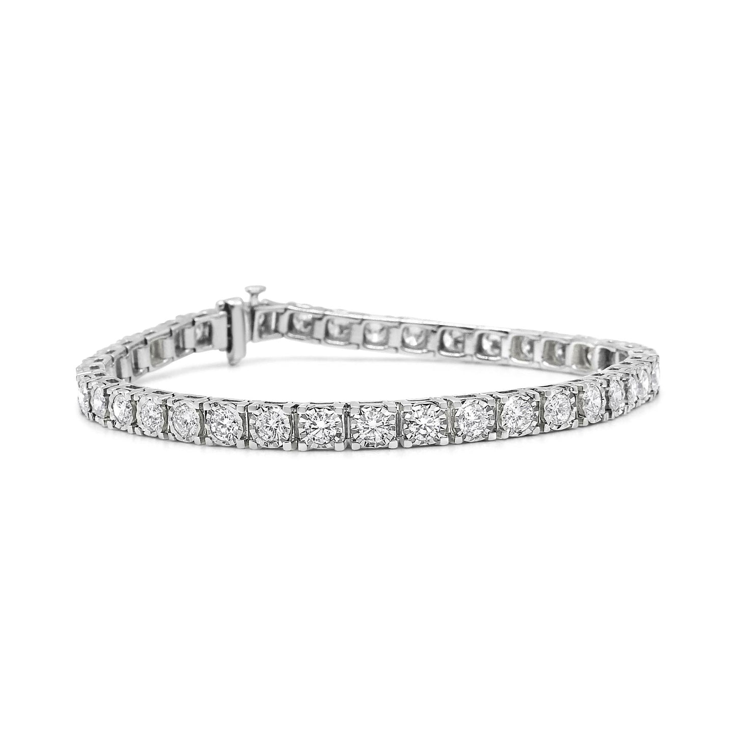 14K White Gold 5.0 Cttw Miracle Set Round-Cut Lab Grown Diamond Illusion 7" Tennis Bracelet (F-G Color, VS2-SI1 Clarity)