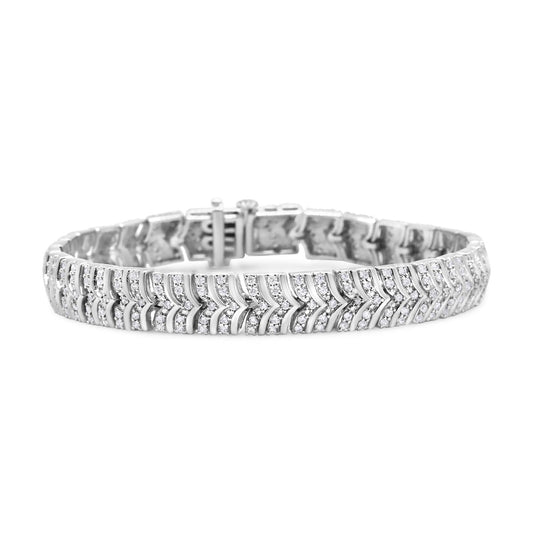 .925 Sterling Silver 3.00 Cttw Diamond Chevron Link Bracelet (I2-I3 Clarity, I-J Color) - Size 7.25"