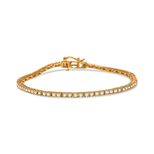 10K Yellow Gold Plated .925 Sterling Silver 2.0 Cttw Champagne Diamond Tennis 7" Bracelet (Champagne Color, I3 Clarity)