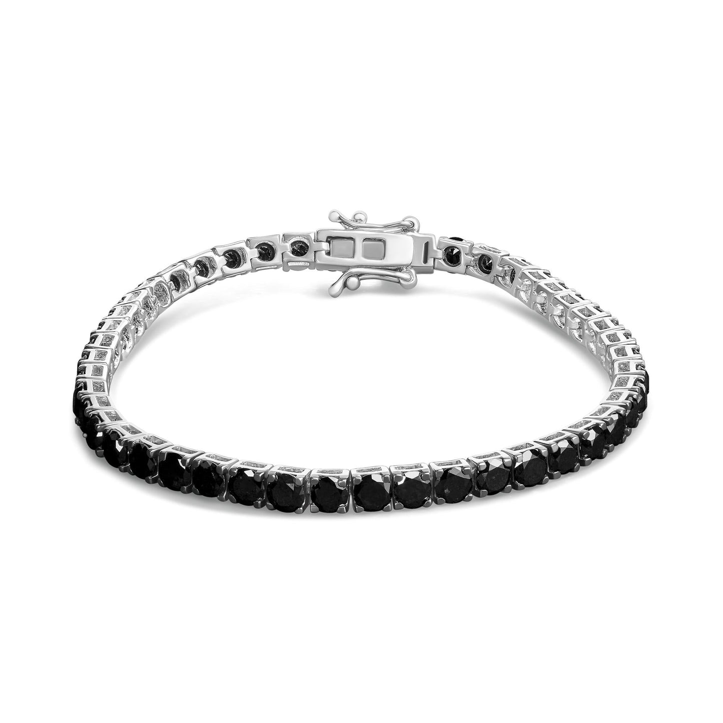 .925 Sterling Silver 4-Prong Set Treated Black Round-Cut Diamond Classic Tennis Bracelet (Black Color, I2-I3 Clarity) - 7.25"