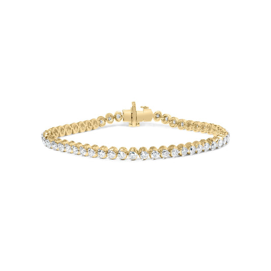 10K Yellow Gold 4.0 Cttw 3-Prong Set Diamond Link Tennis Bracelet  (J-K Color, I1-I2 Clarity) - 7.25" Inches