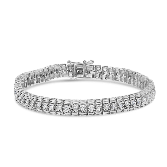 .925 Sterling Silver 1.0 Cttw Diamond Collar Line Link Bracelet (I-J Color, I1-I2 Clarity) - Size 7.25" Inches