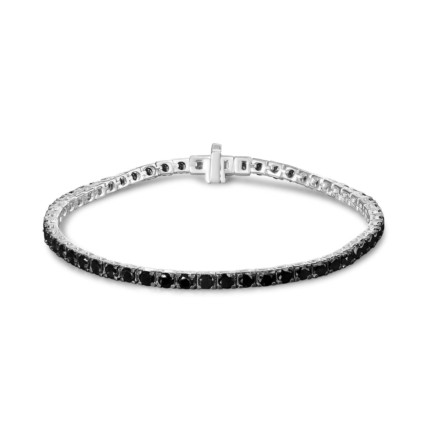 .925 Sterling Silver 4-Prong Set Treated Black Round-Cut Diamond Classic Tennis Bracelet (Black Color, I2-I3 Clarity) - 7.25"