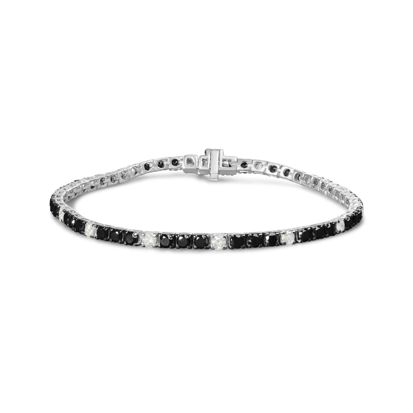 .925 Sterling Silver Black and White Diamond Tennis Bracelet (I-J Color, I2-I3 Clarity) - 7.25" Inches