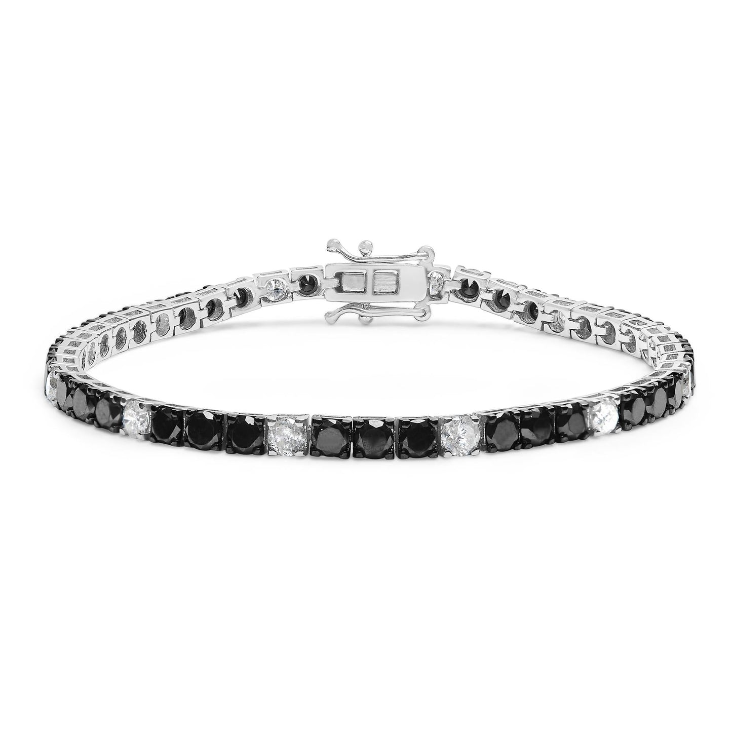 .925 Sterling Silver 10.00 Cttw White and Black Round Diamond Classic 4 Prong Tennis Bracelet (Black/I-J Color, I2-I3 Clarity) - 7.25" Inches