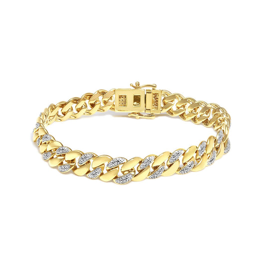 14K Yellow Gold Plated .925 Sterling Silver 3/8 Cttw Diamond Cuban Bracelet (I-J Color, I3 Clarity) - 7.25"