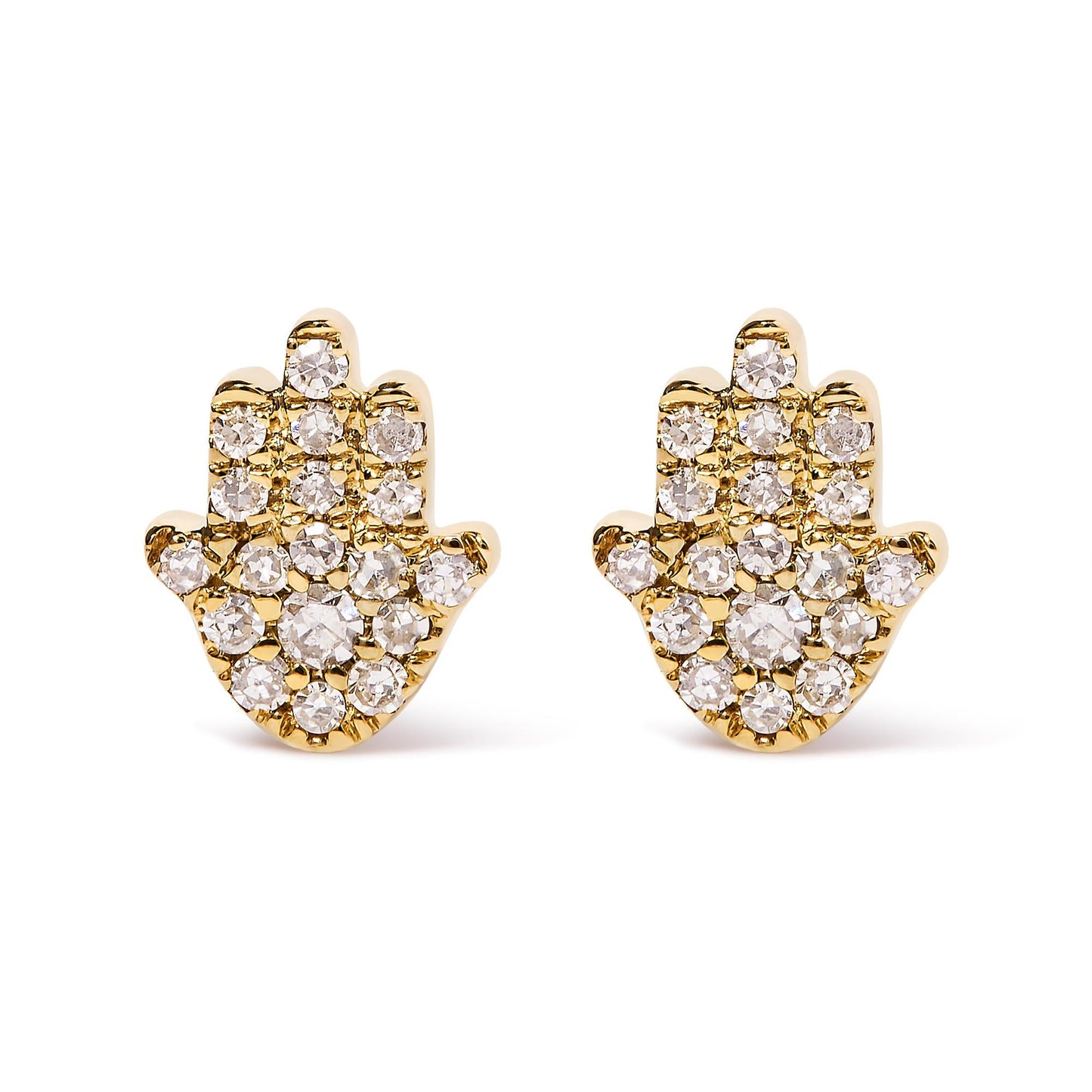 10K Yellow Gold Diamond Accented Hamsa Stud Earrings (H-I Color, I1-I2 Clarity)