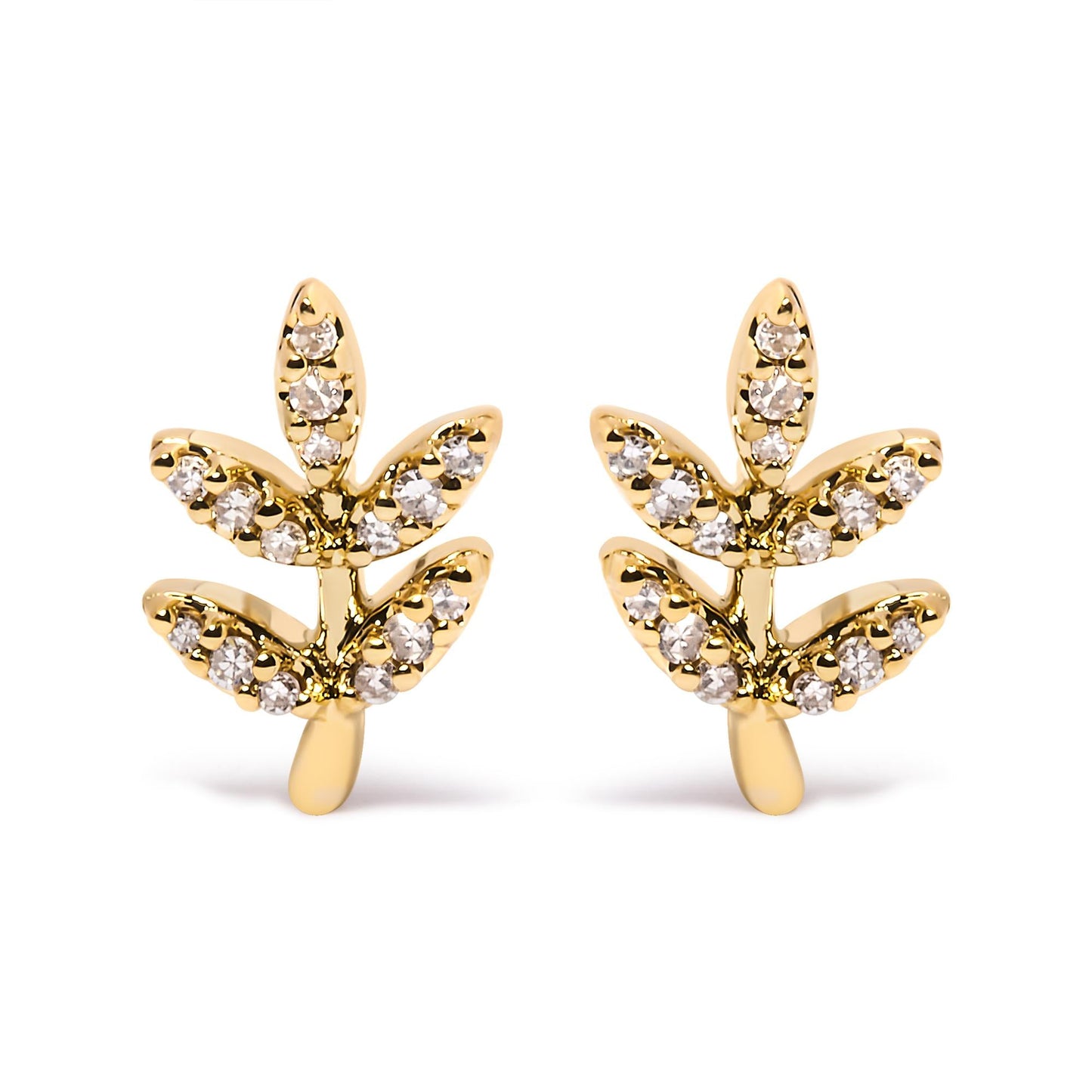 10K Yellow Gold 1/10 Cttw Diamond Accented Leaf and Branch Stud Earrings (H-I Color, I1-I2 Clarity)