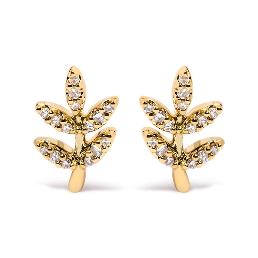 10K Yellow Gold 1/10 Cttw Diamond Accented Leaf and Branch Stud Earrings (H-I Color, I1-I2 Clarity)