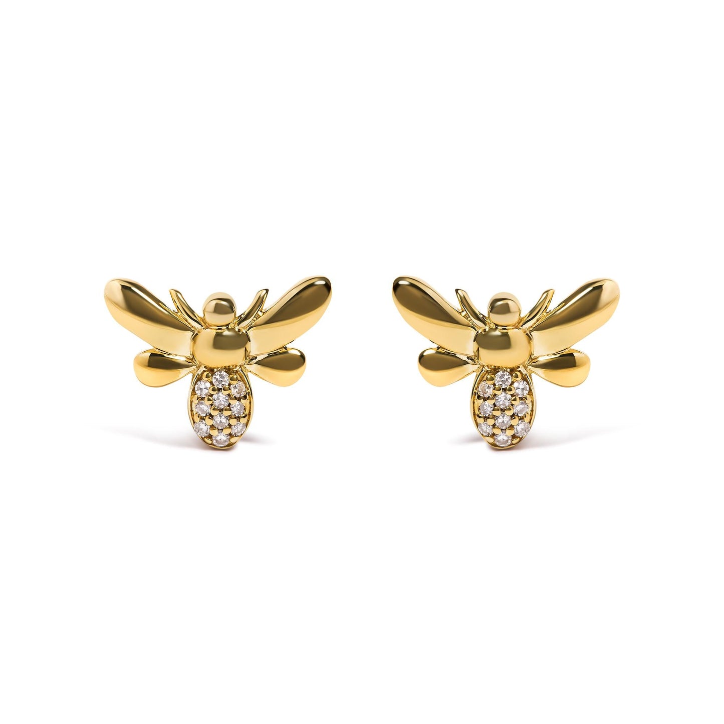 10K Yellow Gold Diamond Accented Bumble Bee Stud Earring (H-I Color, I1-I2 Clarity)