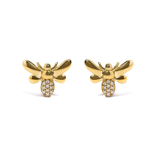 10K Yellow Gold Diamond Accented Bumble Bee Stud Earring (H-I Color, I1-I2 Clarity)