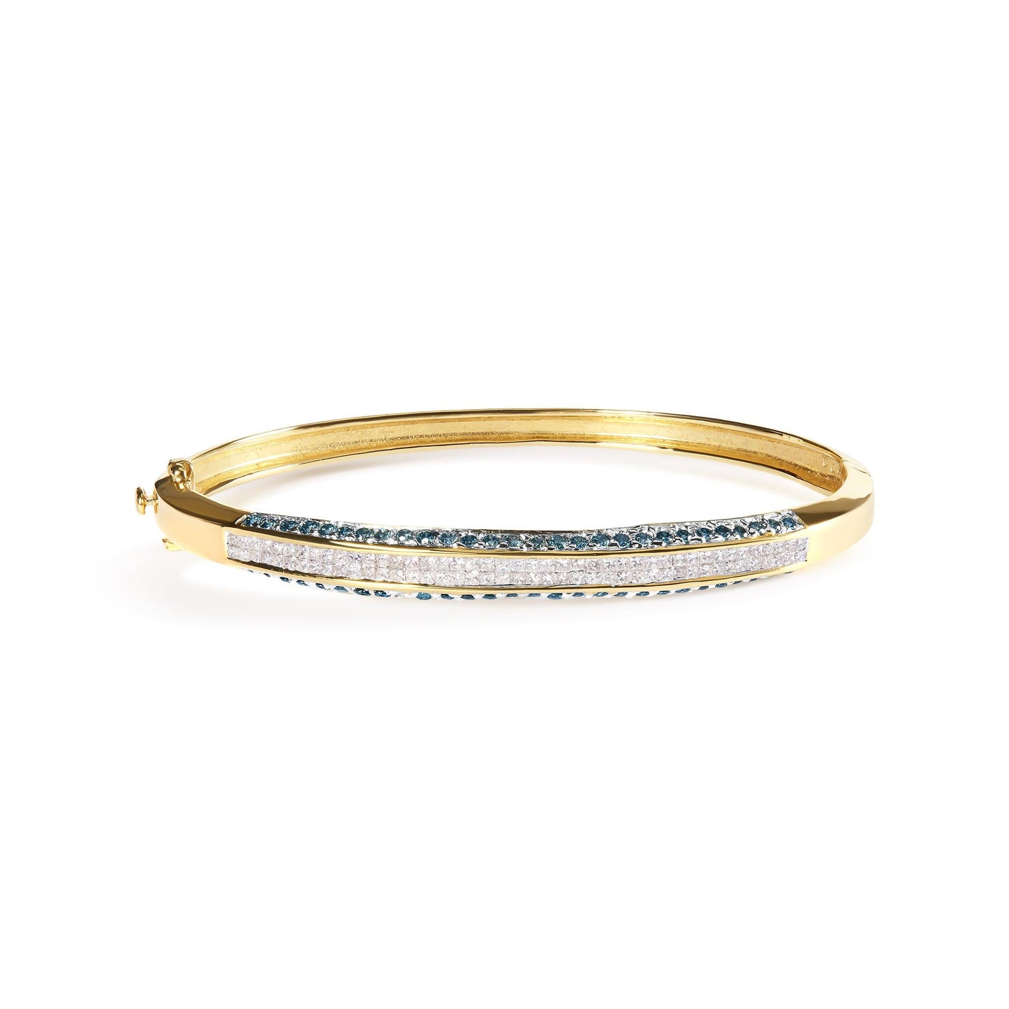 14K Yellow Gold 2.0 Cttw Treated Blue and White Diamond Bangle Bracelet (H-I Color, SI2-I1 Clarity) - Size 7