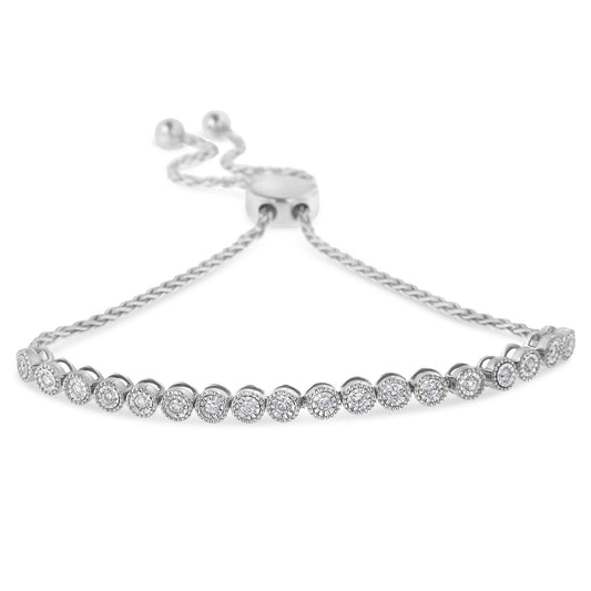 .925 Sterling Silver Miracle-Set Diamond Accented 6”-9” Adjustable Beaded Tennis Bolo Bracelet (H-I Color, I2-I3 Clarity)