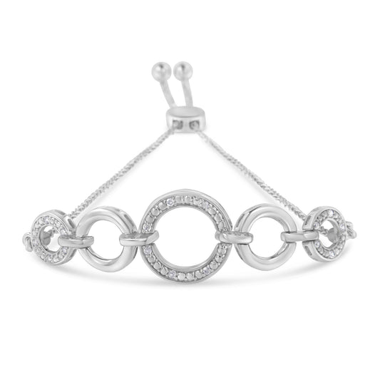 .925 Sterling Silver Diamond Accented Graduated Infinity Open Circle 6”-9” Adjustable Bolo Bracelet (H-I Color, I2-I3 Clarity)