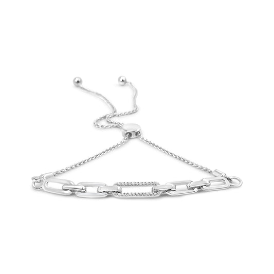 .925 Sterling Silver 1/10 Cttw Diamond Paperclip Link Adjustable Bolo Bracelet (I-J Color, I2-I3 Clarity)