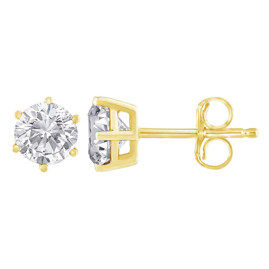 14K Yellow Gold 0.40 Cttw Round Brilliant-Cut Near Colorless Diamond Classic 6-Prong Stud Earrings (J-K Color, I2-I3 Clarity)