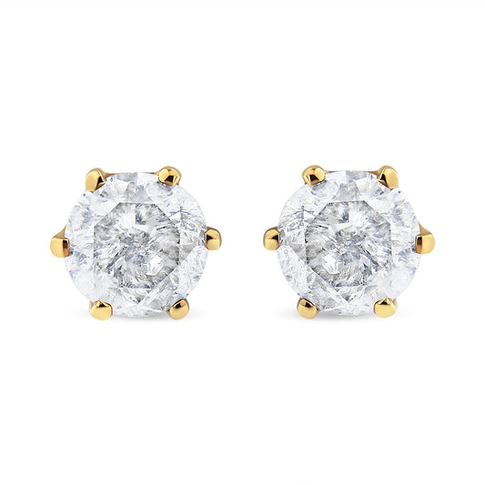 14K Yellow Gold 1-1/2 Cttw Round Brilliant-Cut Near Colorless Diamond Classic 6-Prong Stud Earrings with Screw Backs (J-K Color, I2-I3 Clarity)