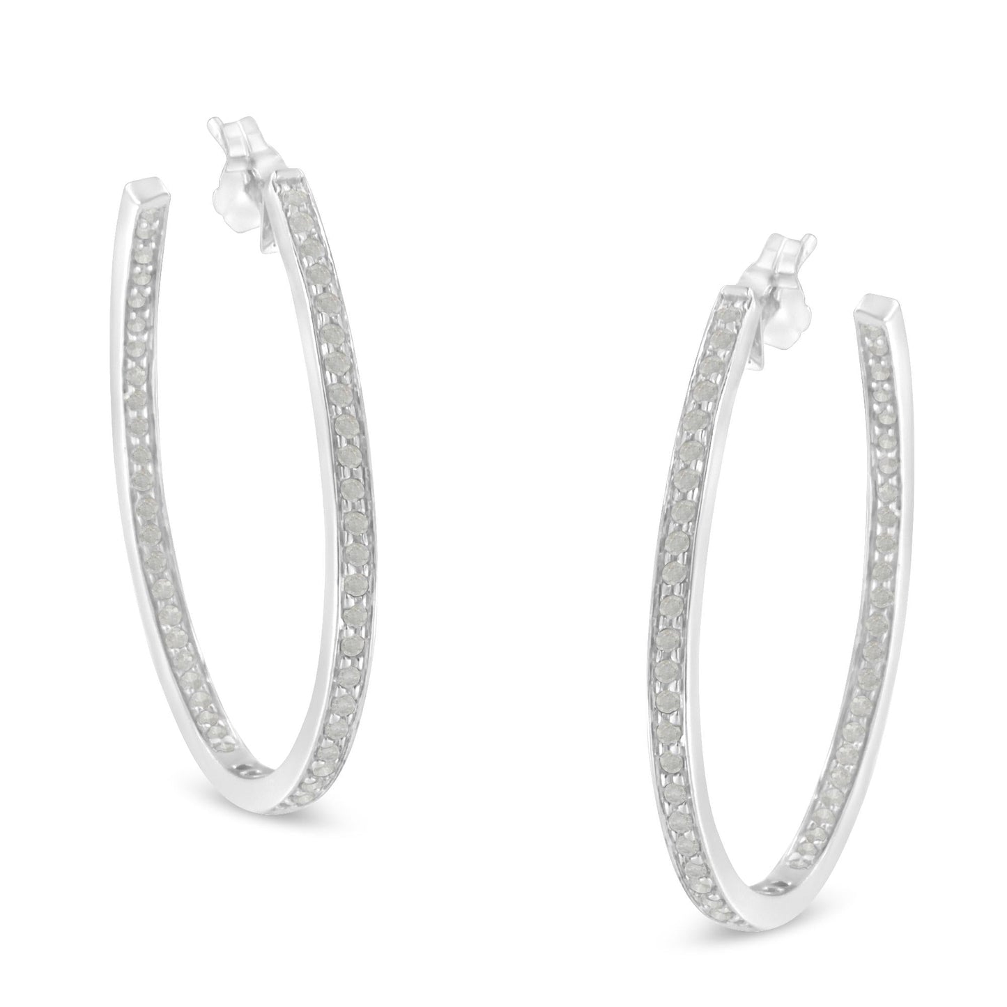 14K White Gold Round Diamond Hoop Earrings (1 cttw, H-I Color, I1-I2 Clarity)