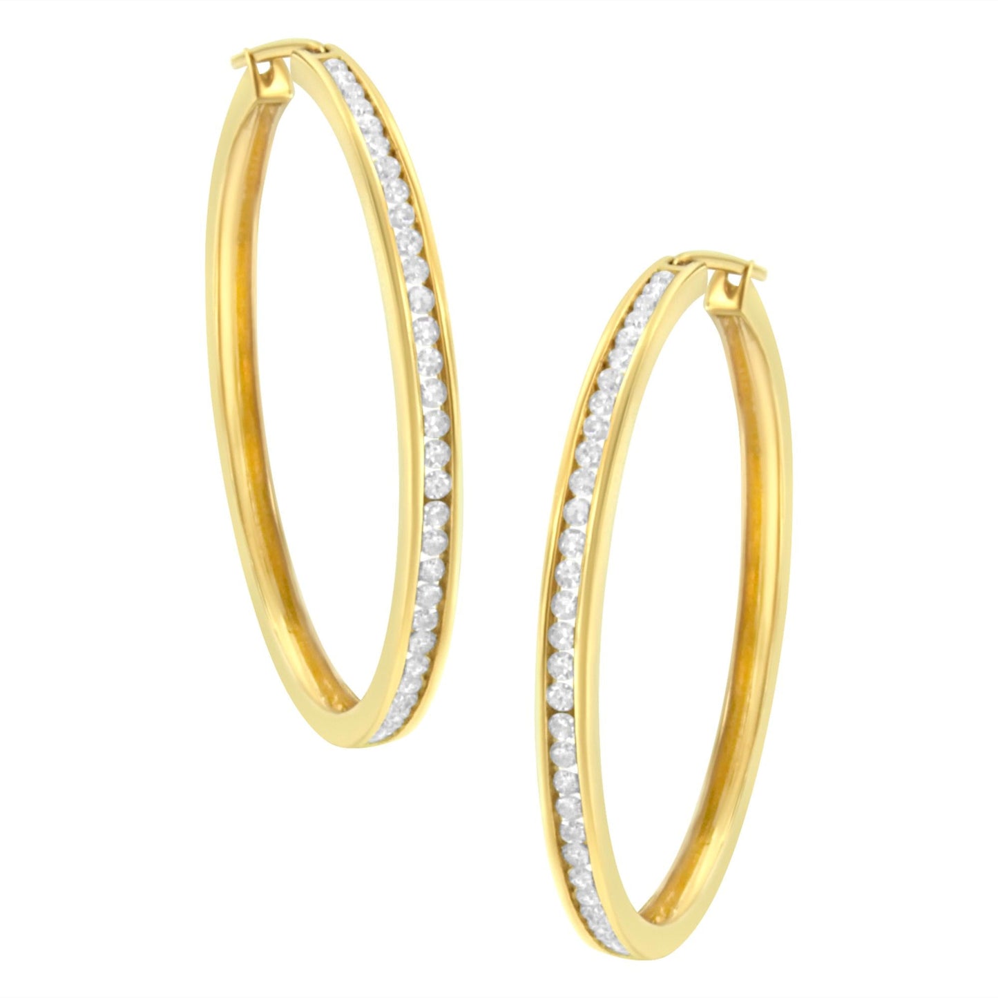 10K Yellow Gold 1 cttw Channel Set Diamond Hoop Earrings (I-J Clarity, I1-I2 Color)