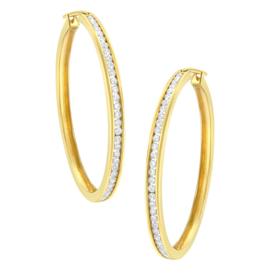 10K Yellow Gold 1 cttw Channel Set Diamond Hoop Earrings (I-J Clarity, I1-I2 Color)