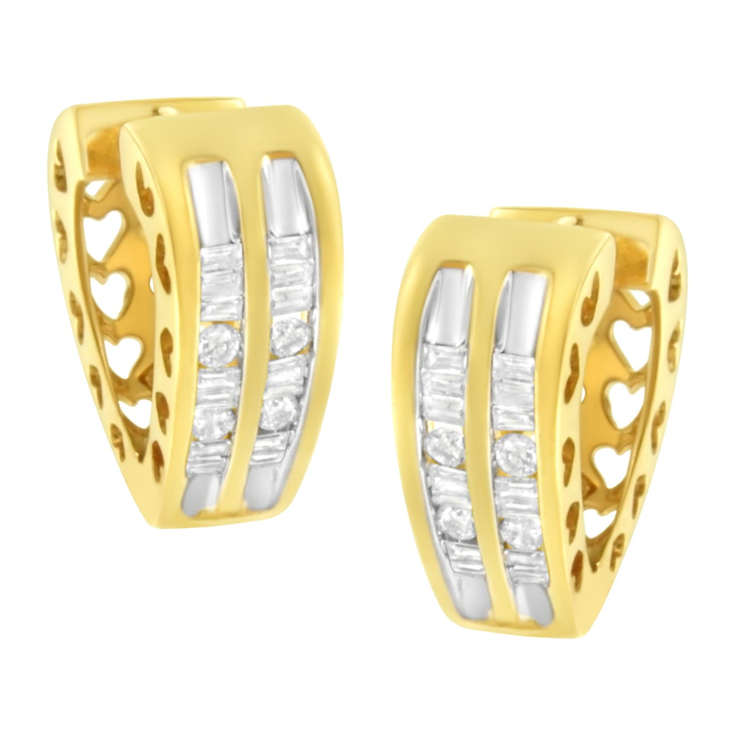 10K Yellow Gold 1/2 cttw Diamond Huggy Heart Hoop Earrings (I-J Clarity, I2-I3 Color)