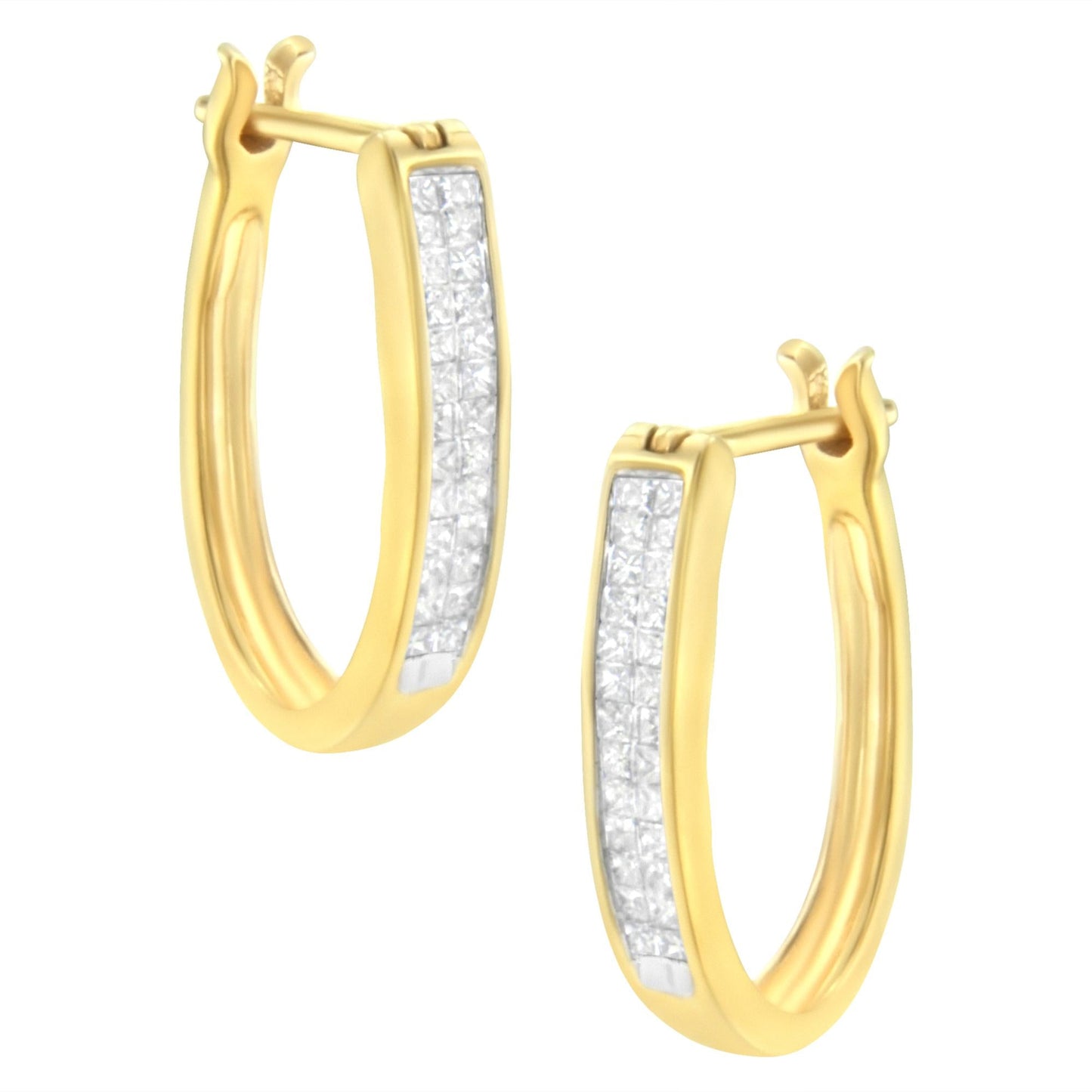 10K Yellow Gold 1/2 Cttw Invisible Set Princess-cut Diamond Hoop Earrings (H-I Color, SI2-I1 Clarity)