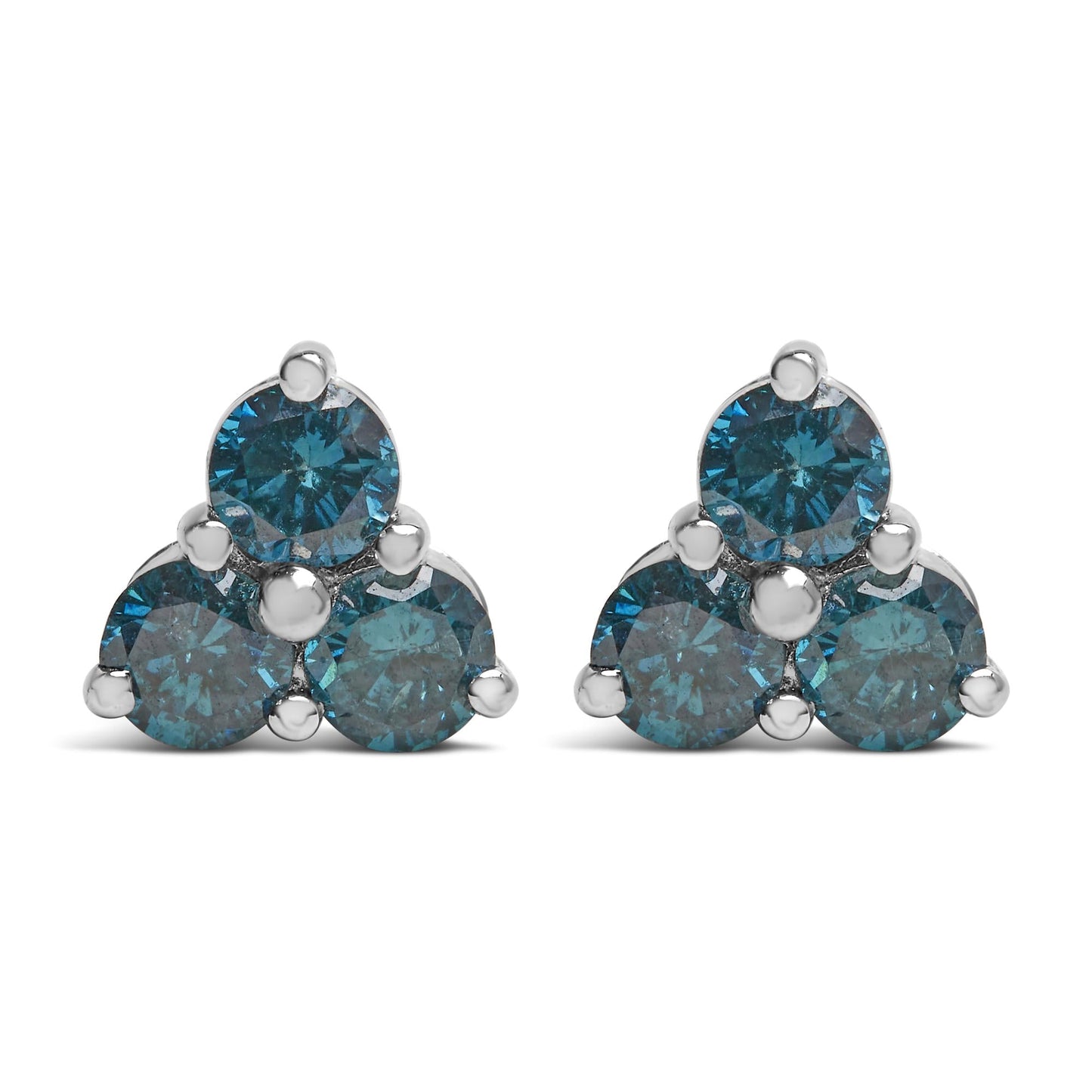 14KT White Gold Treated Blue Diamond Trio Stud Earrings (1 1/3 cttw, Blue)