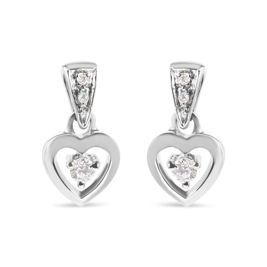 14K White Gold 1/6 Cttw Diamond Dangle Heart Stud Earrings (H-I, SI2-I1)