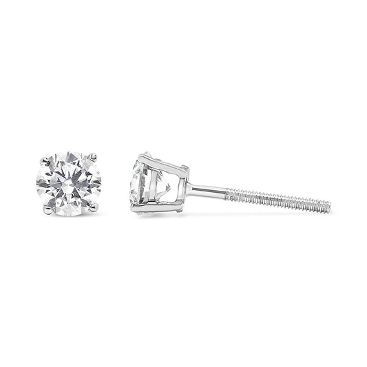 .925 Sterling Silver 1/2 Cttw Round Brilliant-Cut Diamond Classic 4-Prong Stud Earrings (I-J Color, I2-I3 Clarity)