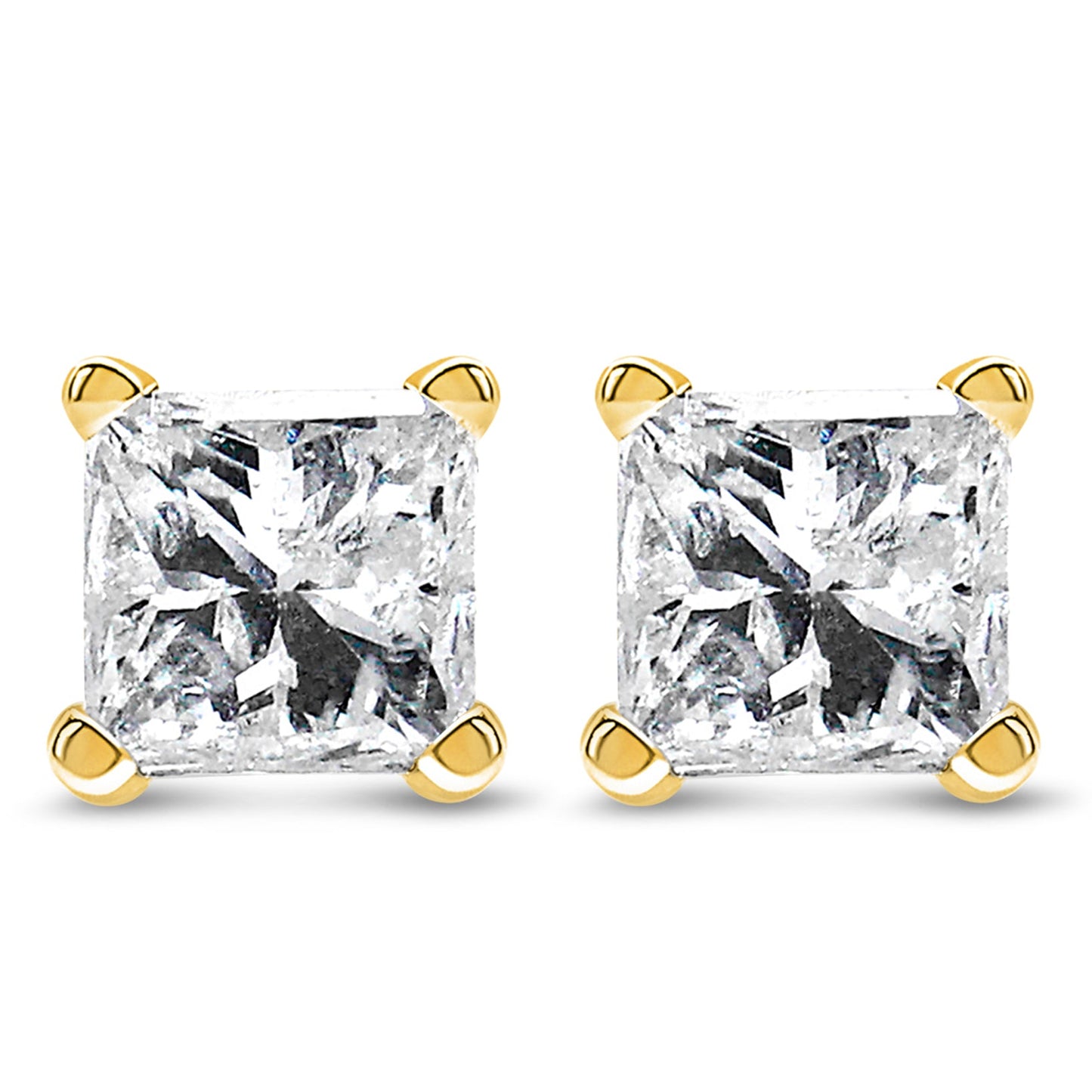 IGI Certified 14k Yellow Gold 1/2 cttw 4-Prong Set Princess-Cut Solitaire Diamond Push Back Stud Earrings (M-N Color, SI2-I1 Clarity)