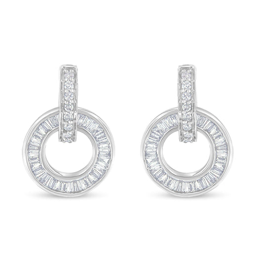 14k White Gold Round and Baguette Cut Diamond Earrings (1 cttw, G-H Color, SI1-SI2 Clarity)