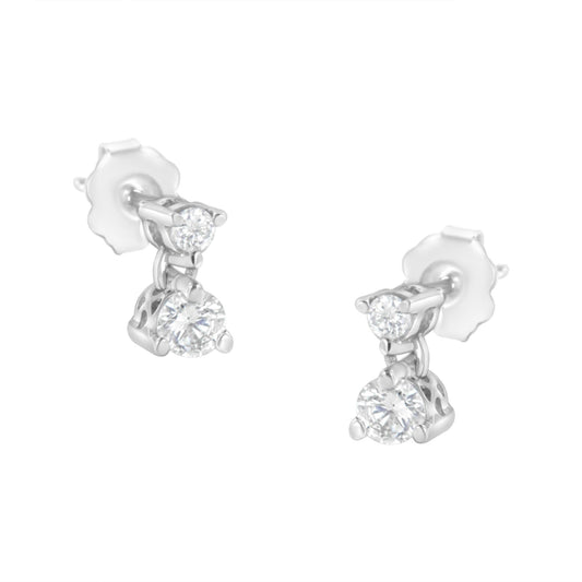 14K White Gold 1 cttw Double Diamond Stud Earrings (I-J Clarity, I2-I3 Color)