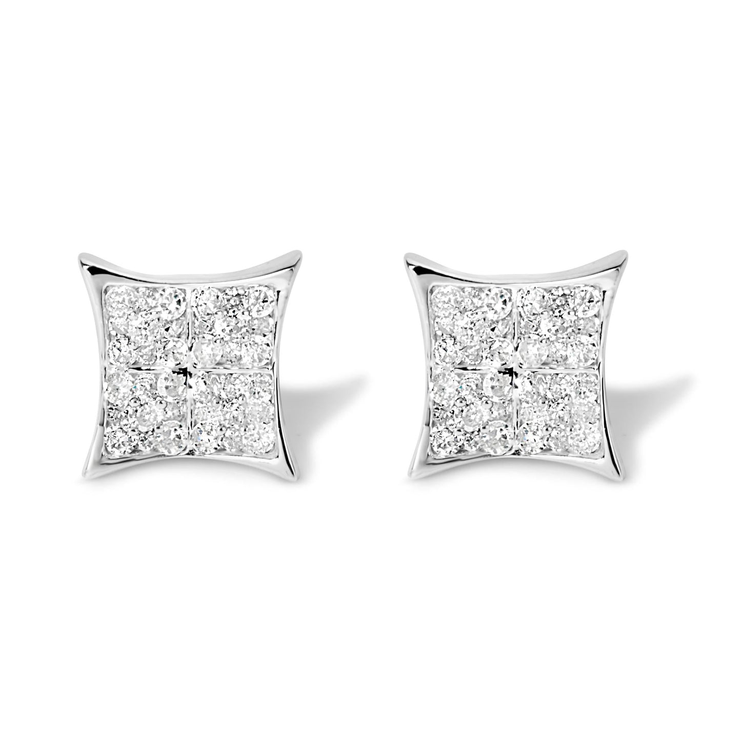 .925 Sterling Silver 3/4 Cttw Diamond Composite Curved Square Stud Earring (I-J Color, I3 Clarity)