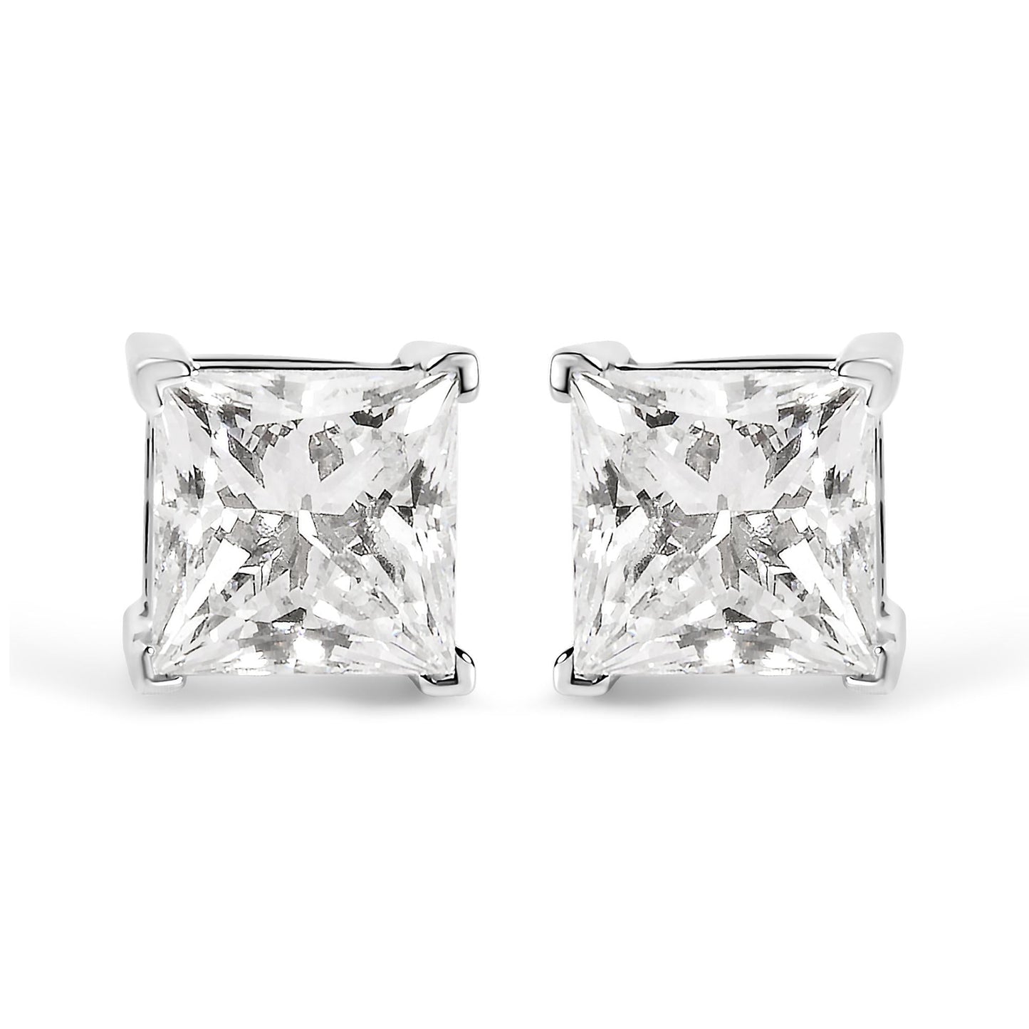 14K White Gold 1 1/2 Cttw Clarity Enhanced Princess Cut Diamond Solitaire Stud Earrings (I-J Color, I1-I2 Clarity)