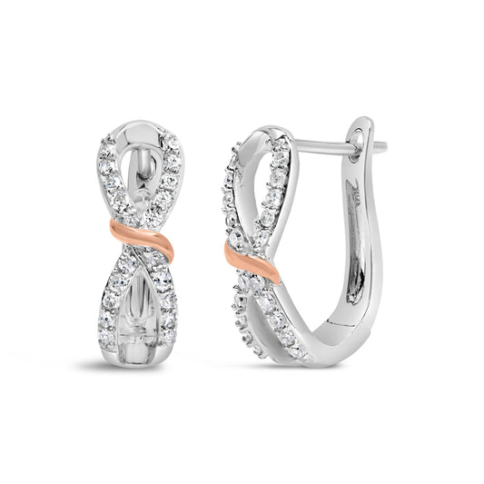 10K White and Rose Gold 1/3 Cttw Diamond Infinite and Ribbon Hoop Earrings (H-I Color, I1-I2 Clarity)