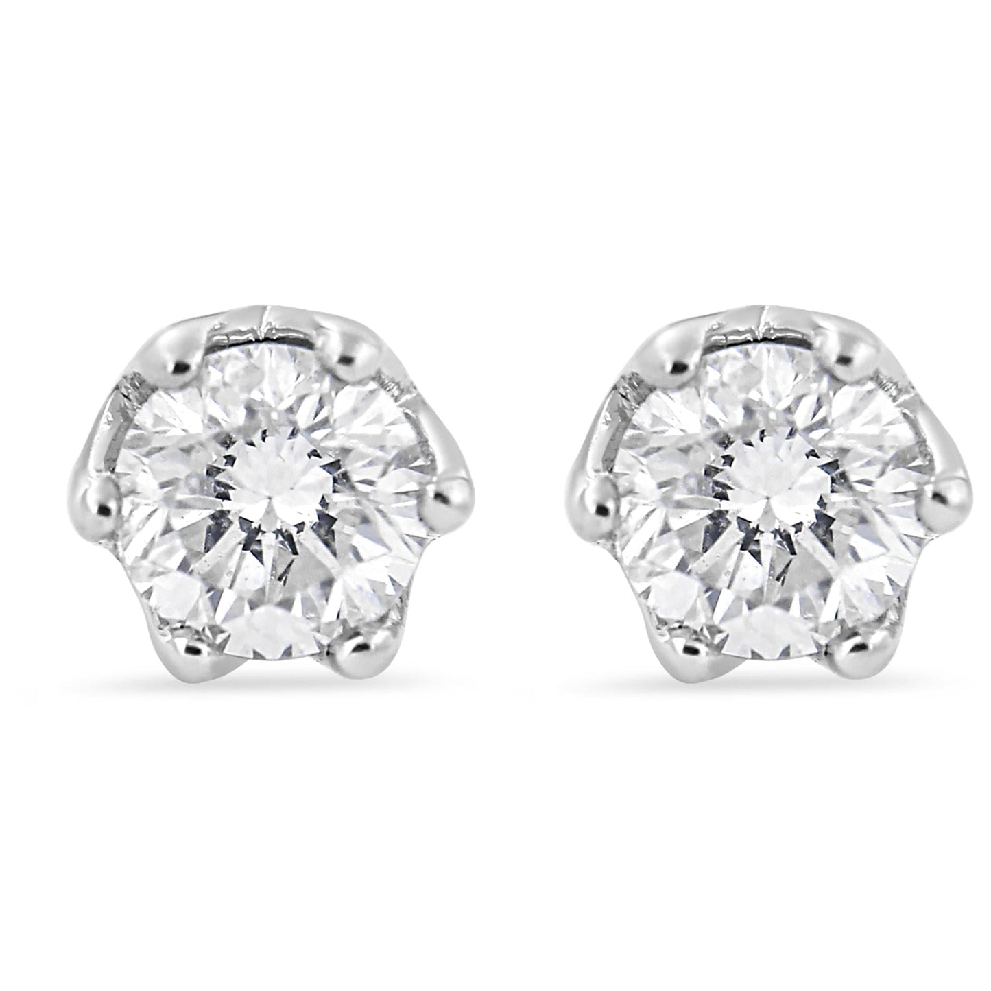 14K White Gold 1/2 Cttw Round Diamond 6 Prong Crown Stud Earrings (I-J Color, I1-I2 Clarity)