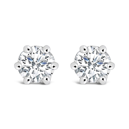 14K White Gold 1/2 Cttw Lab-Grown Diamond 6 Prong Hidden Halo Stud Earrings (F-G Color, VS1-VS2 Clarity)