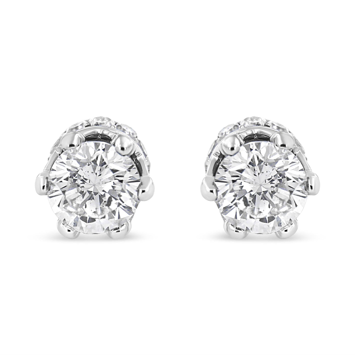 14K White Gold 2.0 Cttw Round Cut Prong-Set Diamond Crown Stud Earring (I-J Color, I1-I2 Clarity)