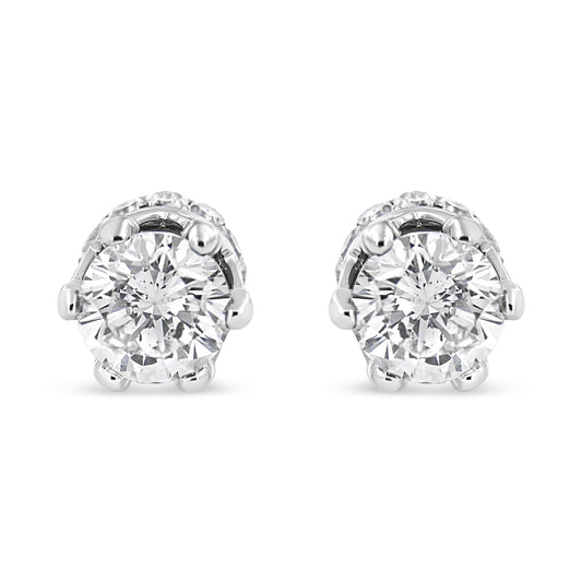 14K White Gold 2.0 Cttw Round Cut Prong-Set Diamond Crown Stud Earring (I-J Color, I1-I2 Clarity)