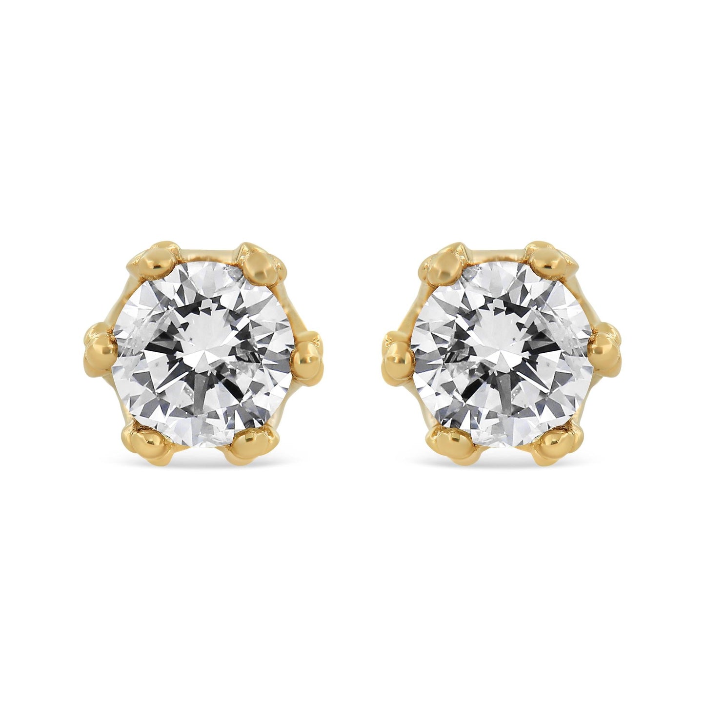 14K Gold 1/2 Cttw Round Diamond Crown Stud Earring (I-J Color, I1-I2 Clarity)