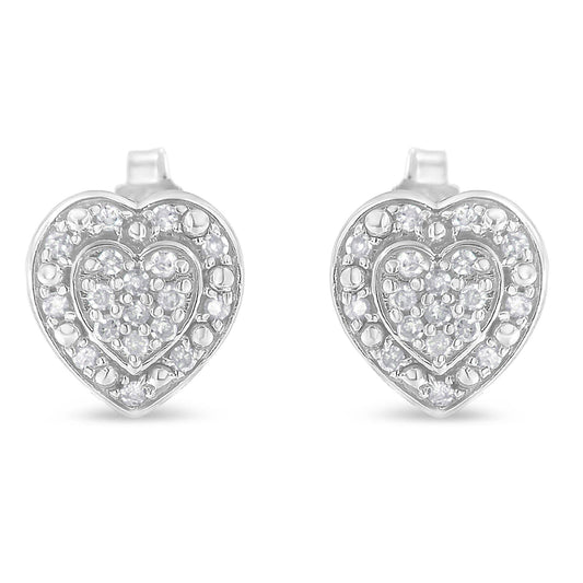 Sterling Silver Round Diamond Heart Stud Earrings (0.35 cttw, H-I Color, I3 Clarity)