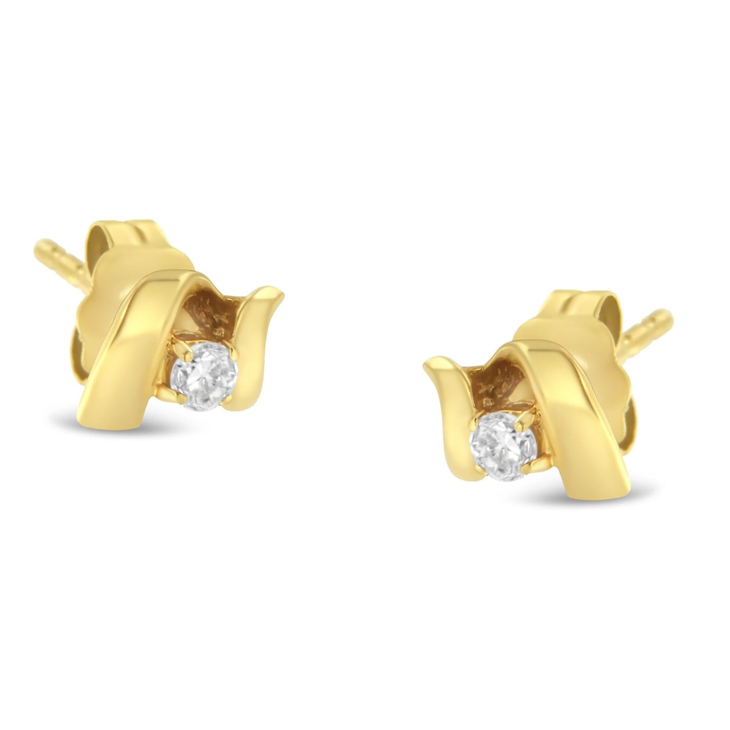 10K Gold 1/10 Cttw Round Brilliant-Cut Diamond Espira Swirls Solitaire Push Back Stud Earrings (I-J Color, I1-I2 Clarity)